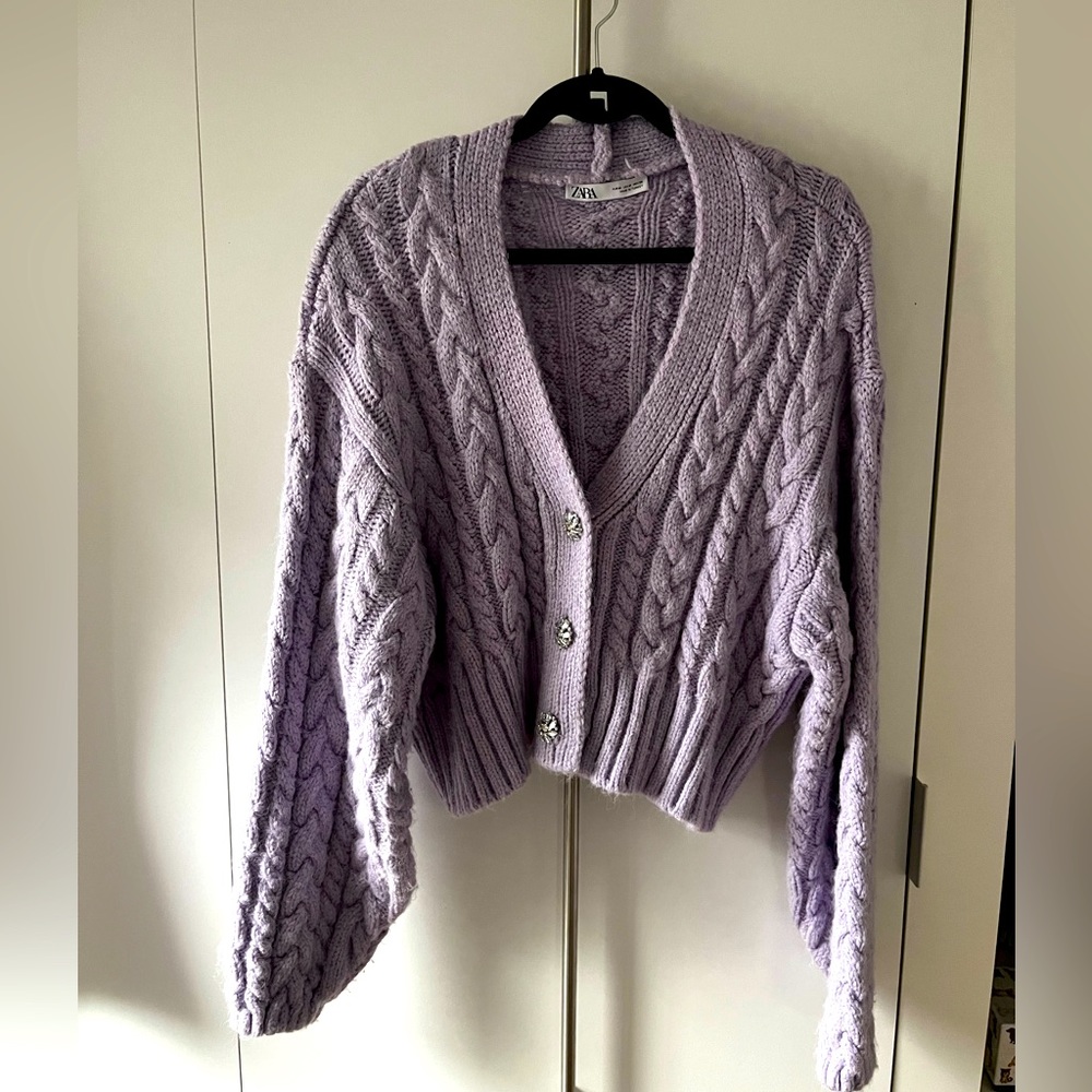 Zara relaxed cardigan with jewelled buttons.